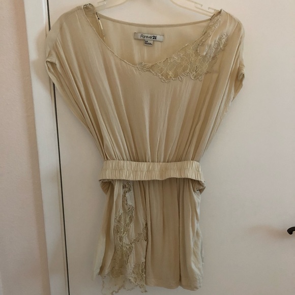 Cream Belted Tunic with Lace Details - Picture 1 of 4